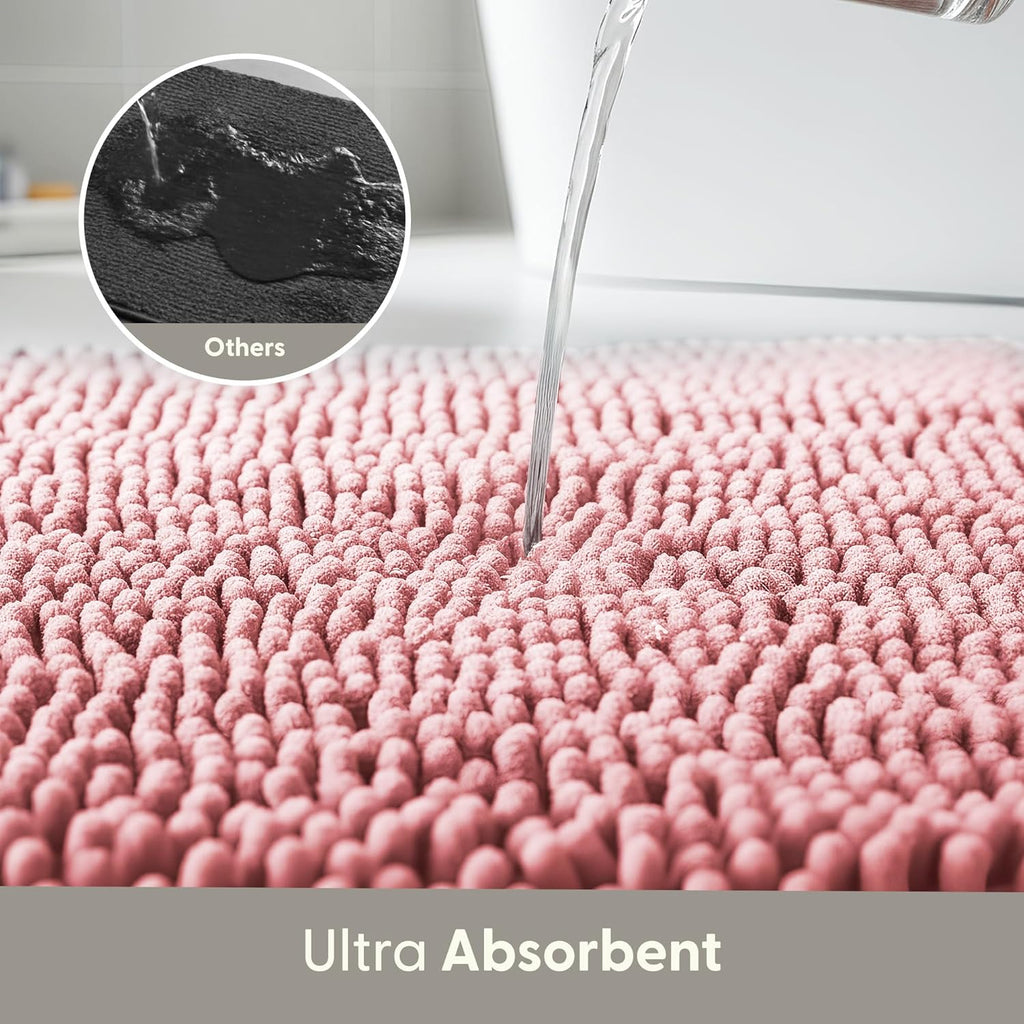 Non-Slip Microfibre Bath & Toilet Mat - Soft, Plush & Comfortable Rug with Machine Washable Design - Water Absorbent & Quick Drying to Keep Bathroom & Home Hygienic & Clean - (40x60cm) Pink