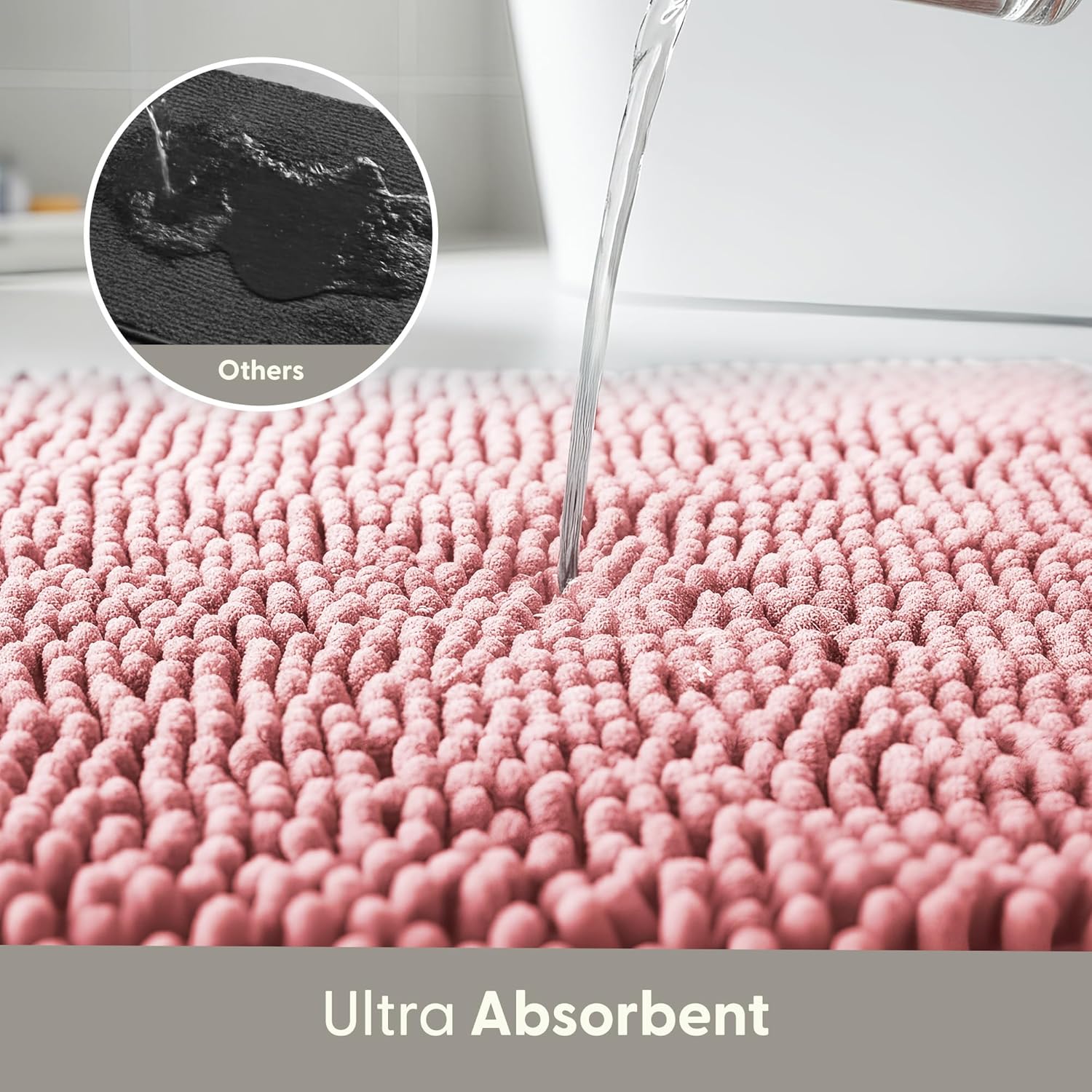 Non-Slip Microfibre Bath & Toilet Mat - Soft, Plush & Comfortable Rug with Machine Washable Design - Water Absorbent & Quick Drying to Keep Bathroom & Home Hygienic & Clean - (40x60cm) Pink
