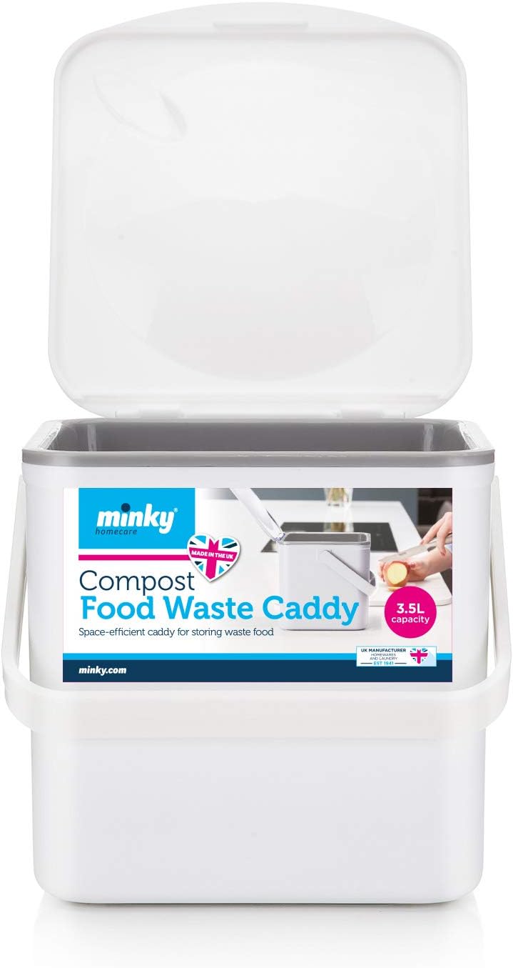 3.5L Caddy, Kitchen Food Waste Caddy, Recycle Bins for Kitchen, Multipurpose Storage Caddy, Removable Bag Retention Ring & Sturdy Handle, Choice of Colours, Made in the UK