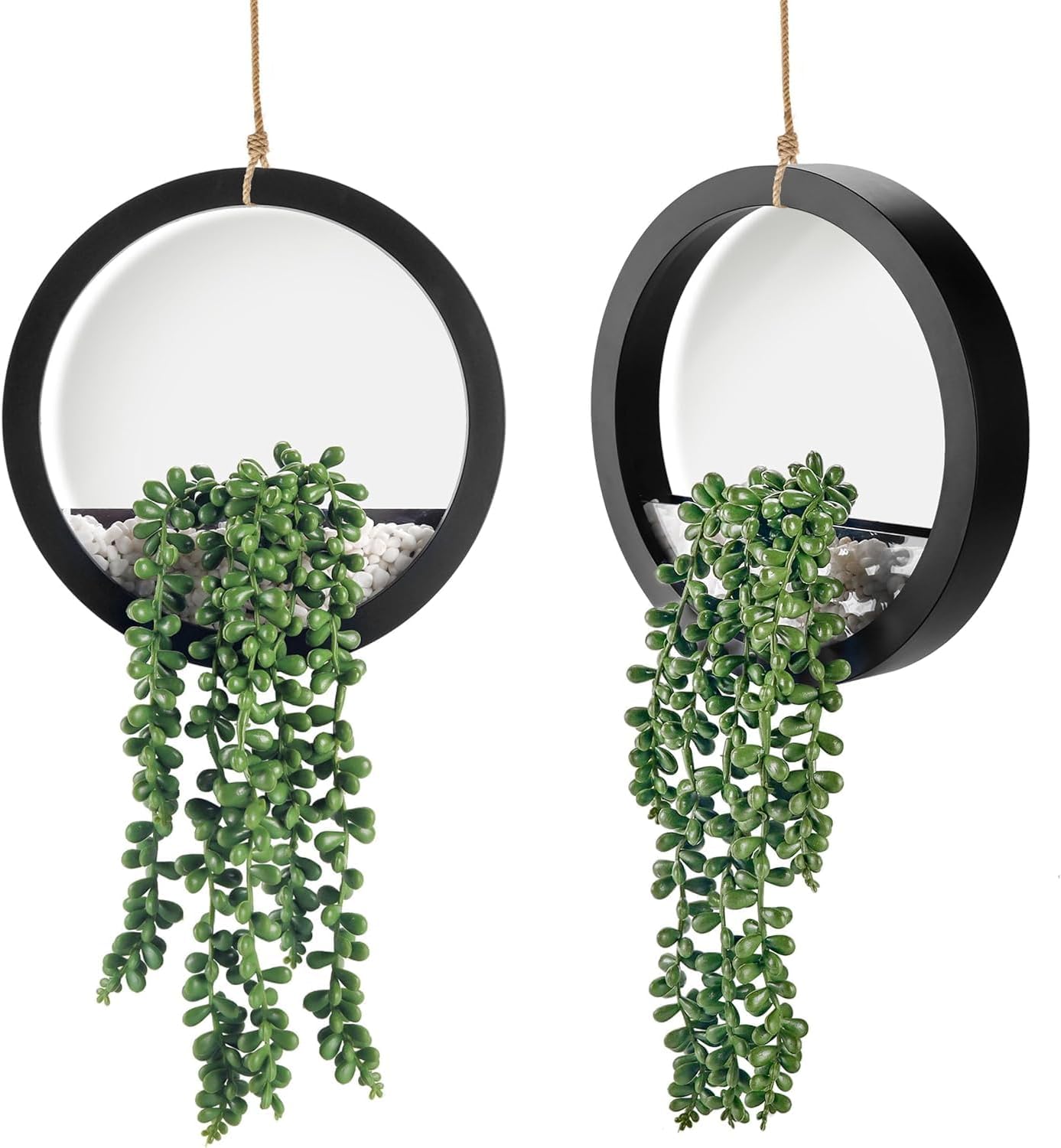 2 Pack Fake Plants Hanging Artificial Succulents Plants in Black Pots for Living Room Bathroom Accessories Boho Wall Decor Main image