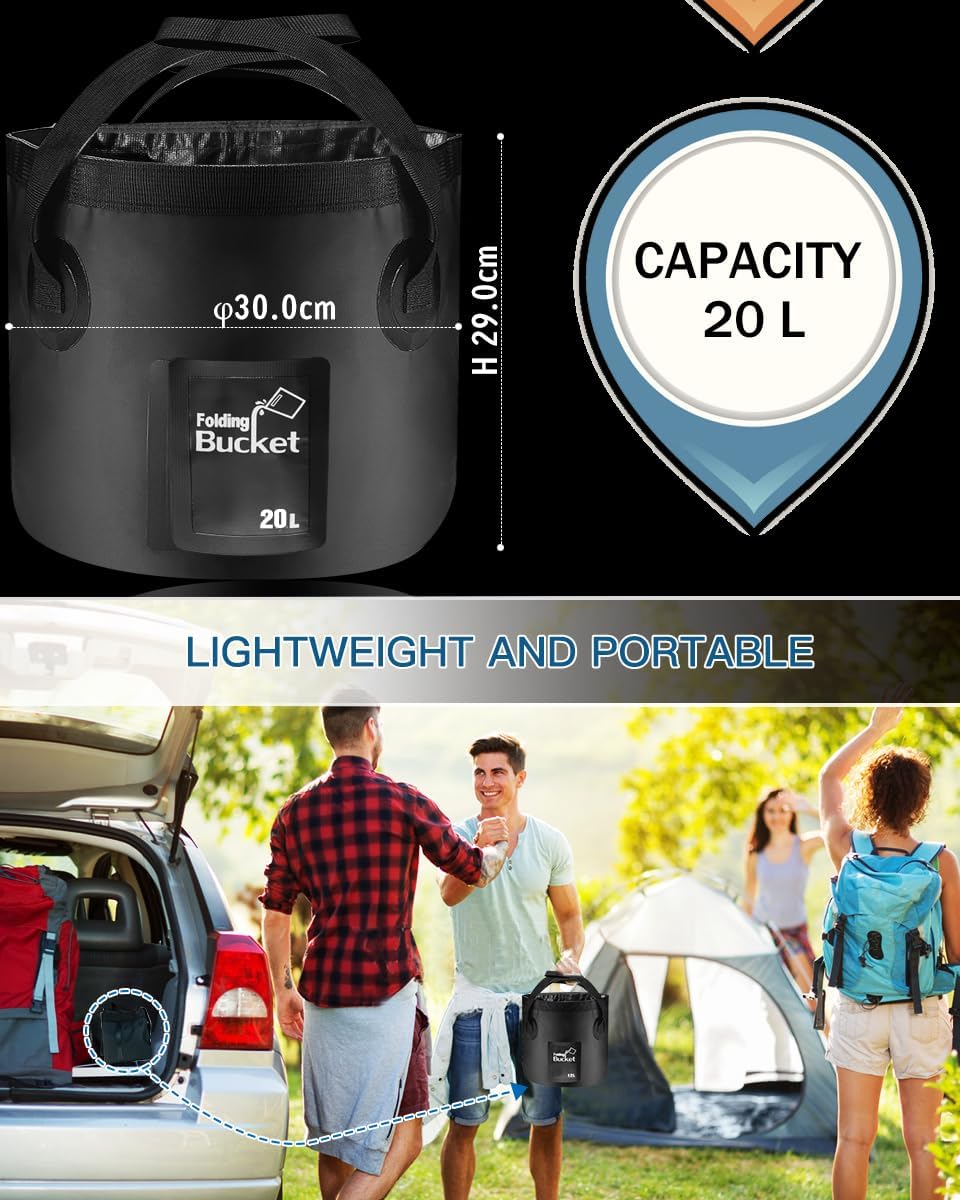 Folding Water Bucket, 20L Collapsible Bucket Portable Lightweight Foldable Bucket for Camping Traveling Picnic Hiking Fishing Boating Gardening Car Washing
