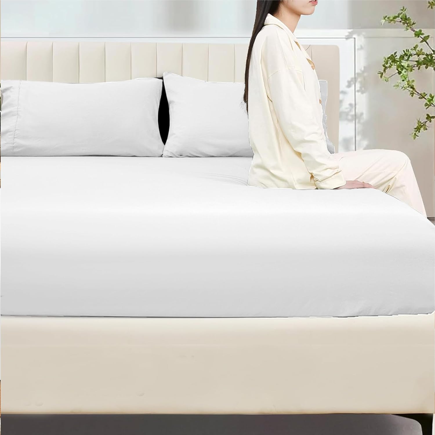 Double Fitted Sheet 100% Egyptian Cotton 300TC Hotel Quality 30 cm White Fitted Bedsheets