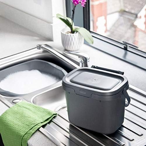 518251 Everyday Kitchen Food Waste Compost Caddy Bin, 4.5 Litre, Sliver, Metallic Silver