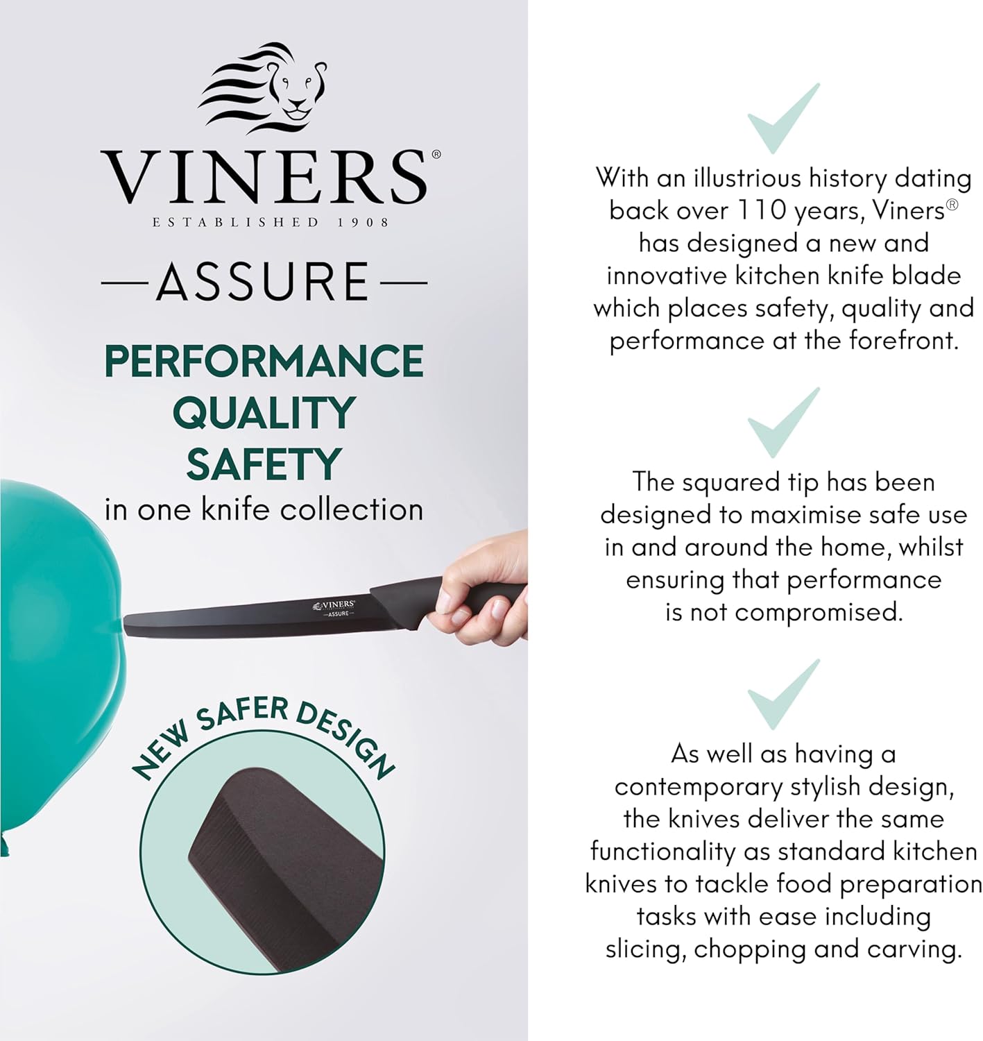 Assure 3.5” Paring Knife Stainless Steel Blade with Squared Tip for Safety, Soft Grip Handle, Non-Stick Coating, Rust-Resistant, Ideal for Cutting Fruit & Vegetables