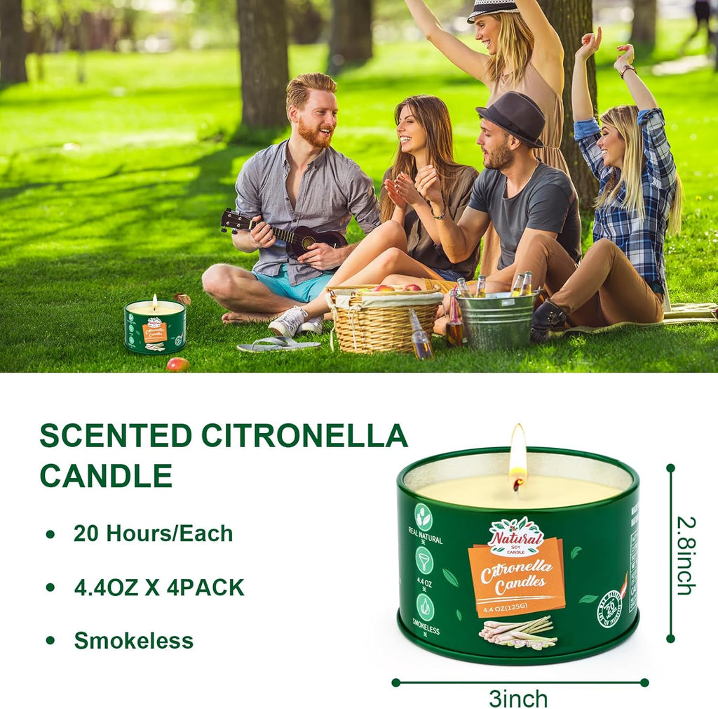 Citronella Candles Outdoor - 4 * 4.4 OZ Natural Soy Candle for Home Patio, 100 Hours Long Lasting Burn Outside Candles for Garden Yard Balcony Summer Camping