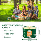 Citronella Candles Outdoor - 4 * 4.4 OZ Natural Soy Candle for Home Patio, 100 Hours Long Lasting Burn Outside Candles for Garden Yard Balcony Summer Camping