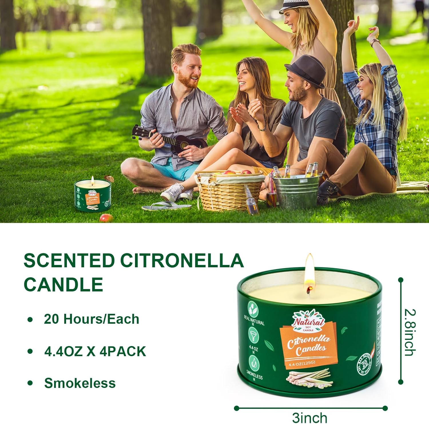 Citronella Candles Outdoor - 4 * 4.4 OZ Natural Soy Candle for Home Patio, 100 Hours Long Lasting Burn Outside Candles for Garden Yard Balcony Summer Camping