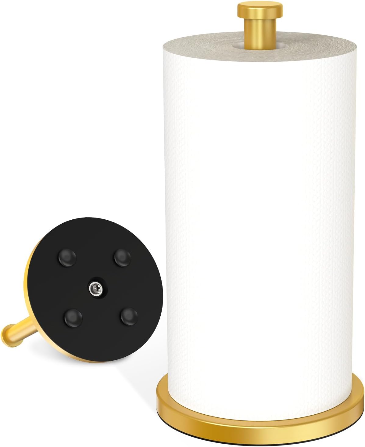 Gold Kitchen Roll Holder, Free Standing Paper Towel Holder with Suction Cups, Kitchen Towel Holders for Standard and Large Rolls, Suit for Kitchen, Dining Room,Bathroom Main image