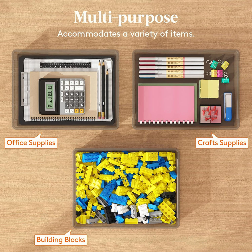2 Pack Plastic Multi-Purpose Storage Box with Latching Lids, Gray A4 Paper Storage, Classroom Organization, Storage Containers for Board Game, Craft, Document, Magazine, Art Supplies