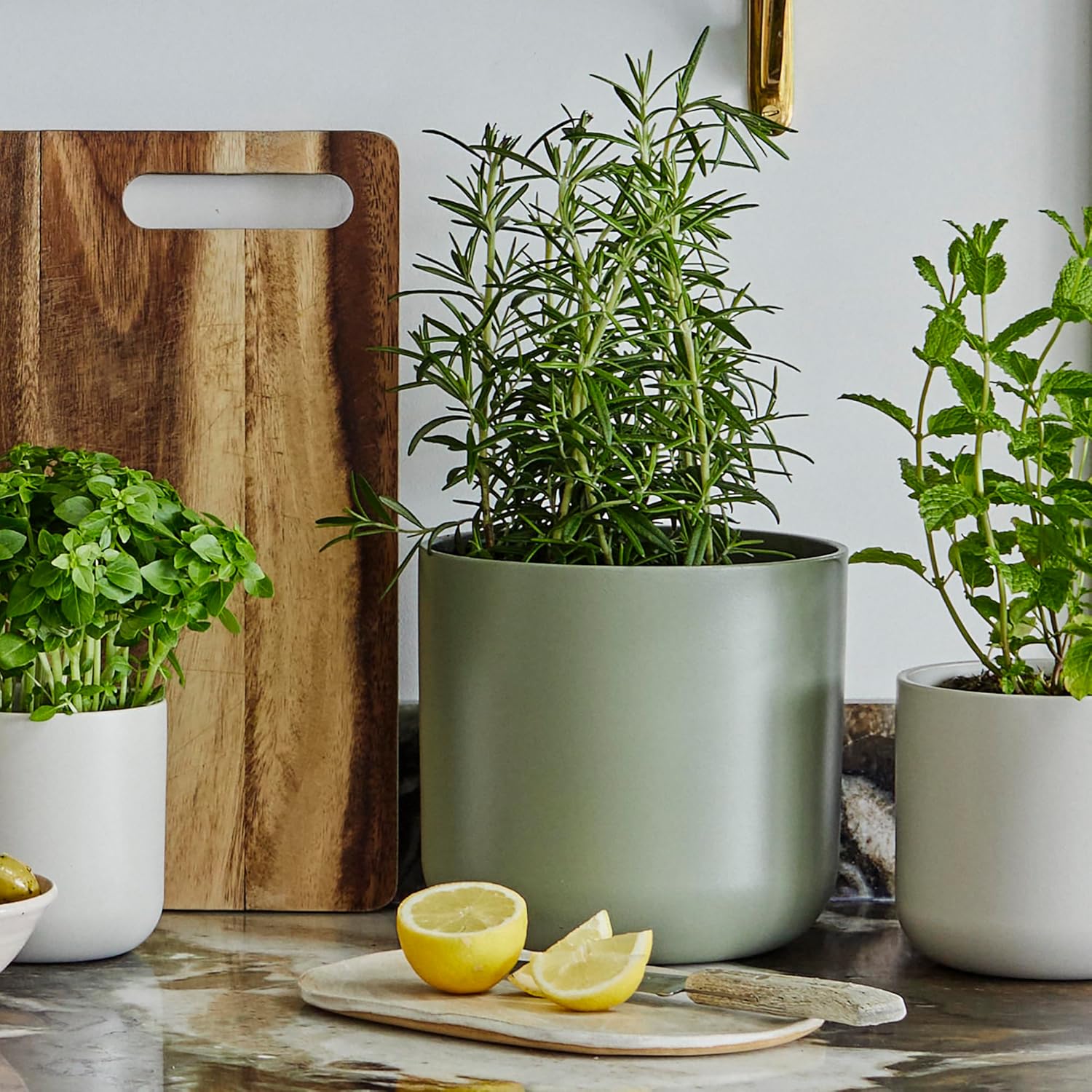Ivyline Lisbon Planter in Sage - Waterproof, Durable & Stylish - Contemporary Premium Glazed Decorative Indoor Ceramic Flower Pot - H15cm x D15cm