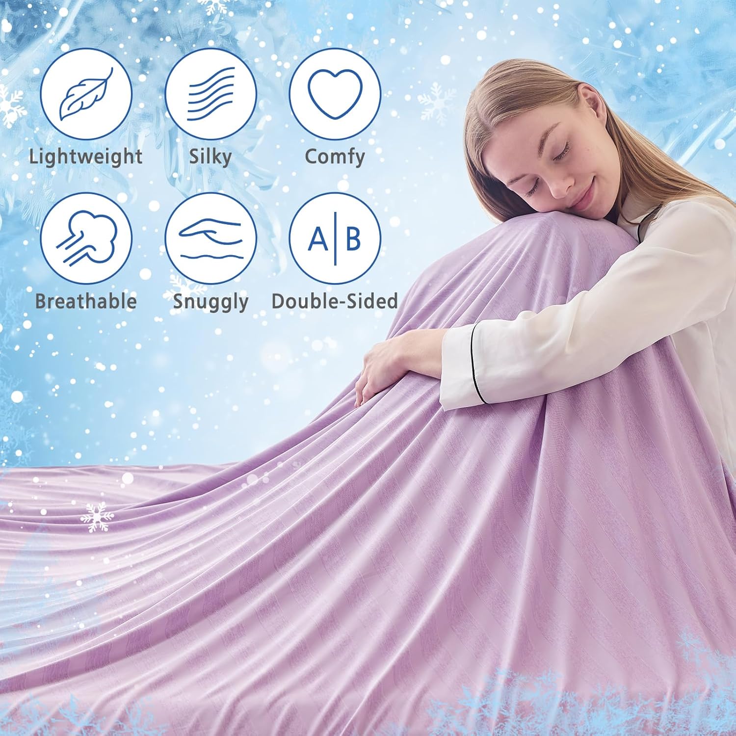 Cooling Throw Blanket for Summer, Q-Max >0.4 Night Sweats Throw Blanket Thin, Keep Cooling Breathable Summer Blanket, Single Bed, Sofa,127x177cm, Striped Lavender Secondary image