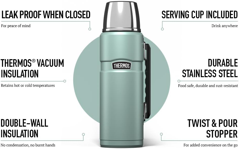 Stainless King Duck Egg Travel Flask (1.2L), Premium Leak Proof Insulated Tea & Coffee Flask for Hot & Cold Drinks, Built-in Cup, Twist-Pour Stopper, BPA-Free, Durable Steel