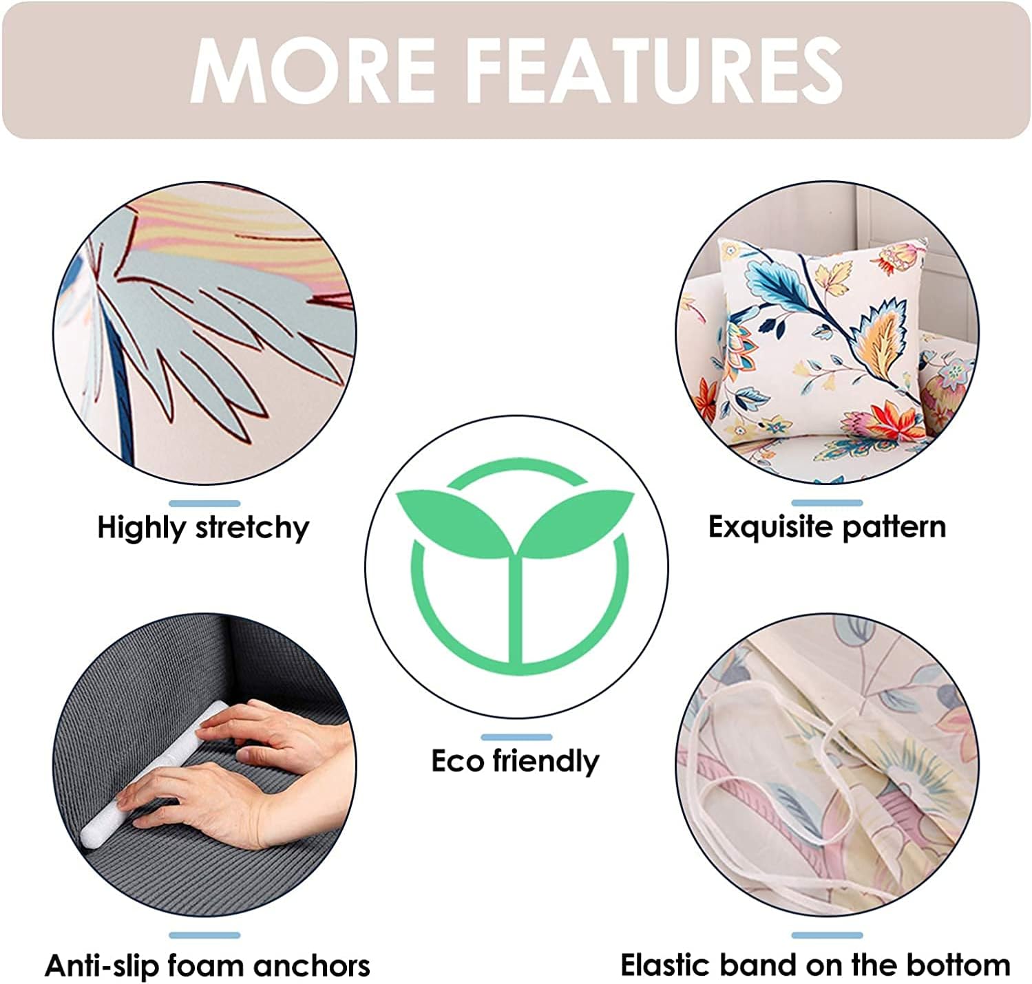 Stretch Sofa Coves, Polyester Spandex Printed Elastic Couch Sofa Slipcovers, 4 Seater Furniture Protector Covers, 88-114" Long with Anti-Slip Foam (DreamFlower)