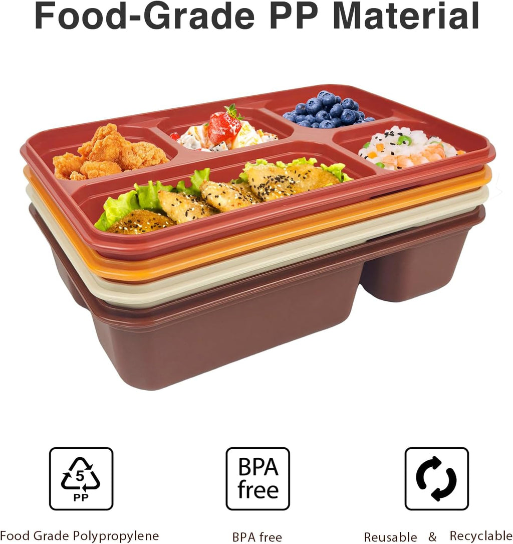 4 Pack Snack Containers, Reusable 5 Compartments Bento Snack Box, Meal Prep Lunch Containers for School Work Travel, Divided Food Storage for Kids Adults