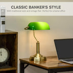 Banker's Table Lamp Desk Lamp with Antique Bronze Tone Base, Green Glass Shade and Pull Rope Switch for Home Office, Living Room, Bedroom, Dining Room, Green