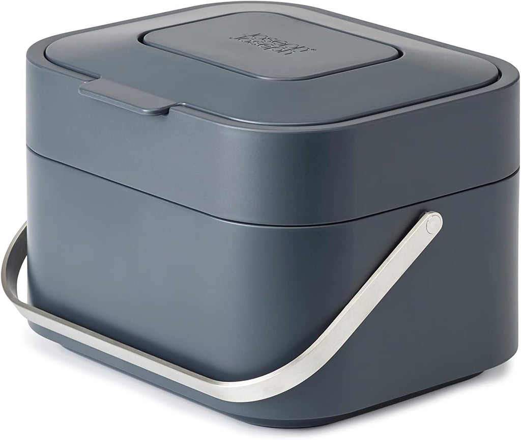 Intelligent Waste, Stack 4 Kitchen Food Waste Compost Caddy Recycling Bin with Odour Filter, 4 Litres / 1 Gallon- Graphite, 8