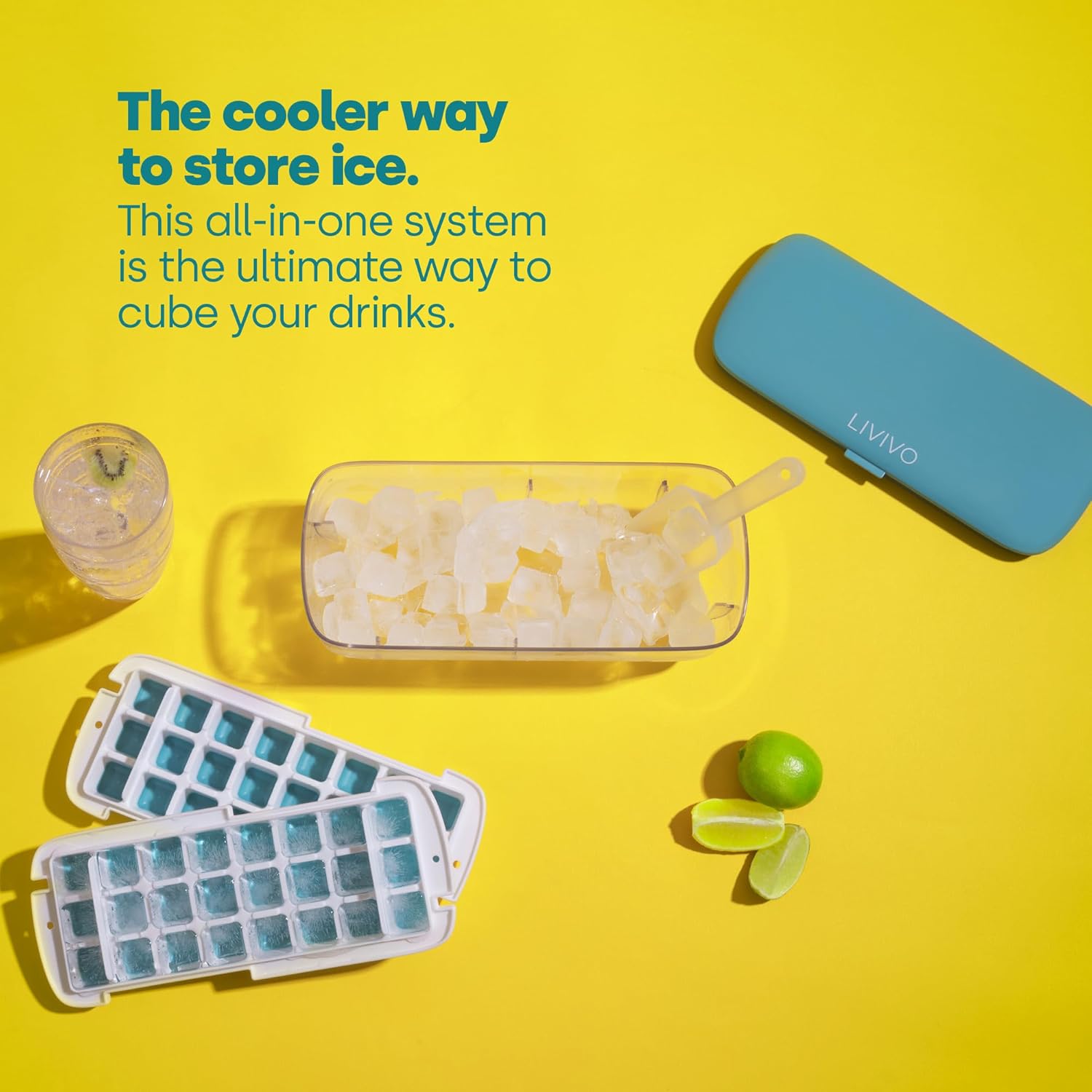 Ice Cube Tray with Lid Dispenser & Storage - Reusable BPA Free Easy Press Release 48 Ice Cube Moulds - 2 Tray with Dispenser, Ice Bucket & Scoop Secondary image