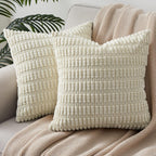 Cream Cushion Covers 50cm x 50cm,Corduroy Decorative Fluffy Pillows Cases,Cushions Cover 20x20 inches with Invisible Zipper for Sofa Bed Livingroom Bedroom,Pack of 2