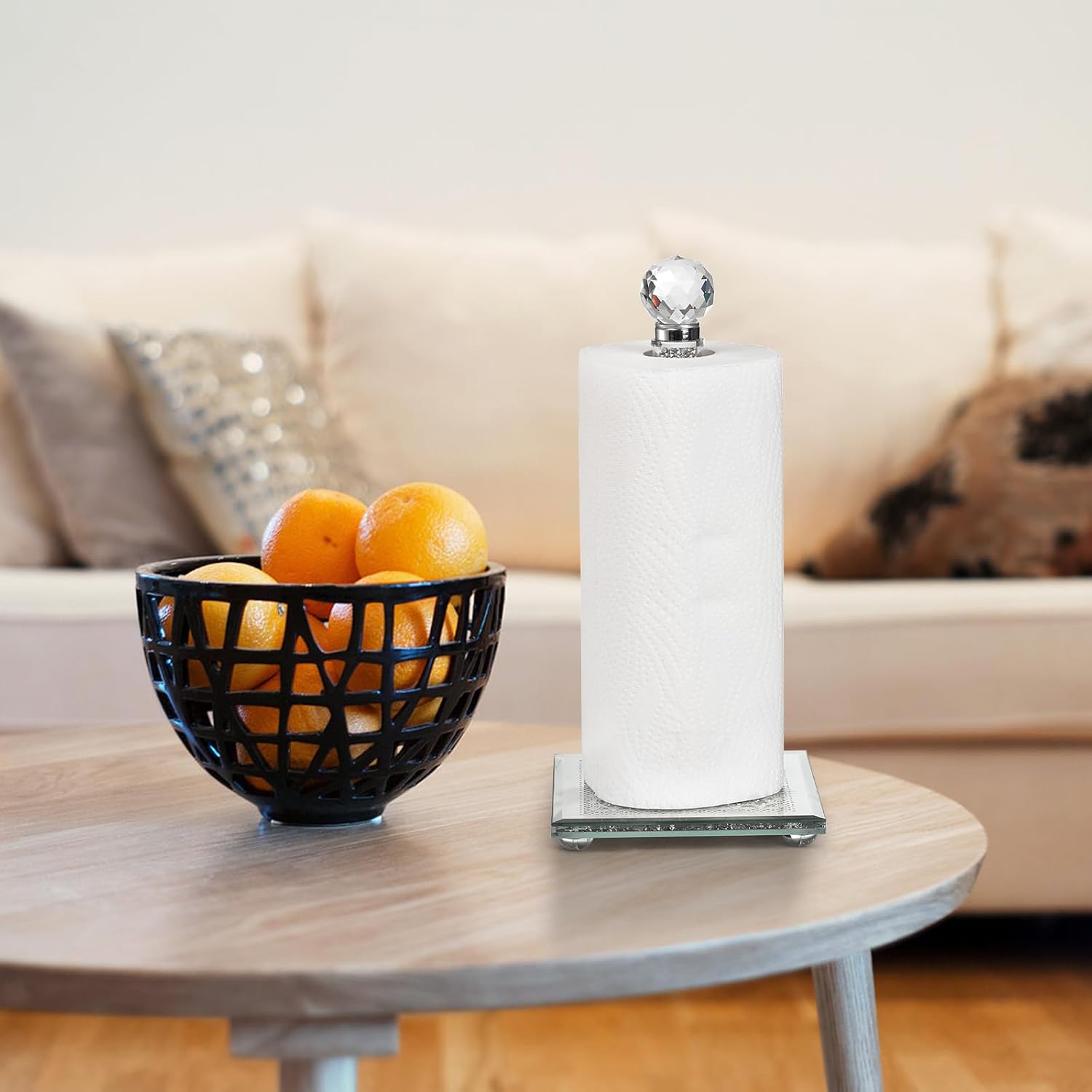Suwimut Paper Towel Holder Countertop, Silver Standing Paper Towel Roll Dispenser Holder with Square Weighted Base, Tissue Holder Filled with Sparkly Crystal Crushed Diamond for Kitchen Bathroom