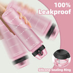 1L/32oz Sports Water Bottle with Straw, 1000ml Motivational Drinks Bottle with Time Markings Leak Proof Drink & Lock Cover, BPA Free for Gym School Cycling Running Hiking