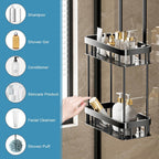 Shower Caddy Hanging, 2 Tier Over Door Shower Shelf No Drilling Showers Organiser Hanging Storage Rack Holder Showers Basket Organizer with 6 Hooks for Bathroom Shampoo Gel, Black