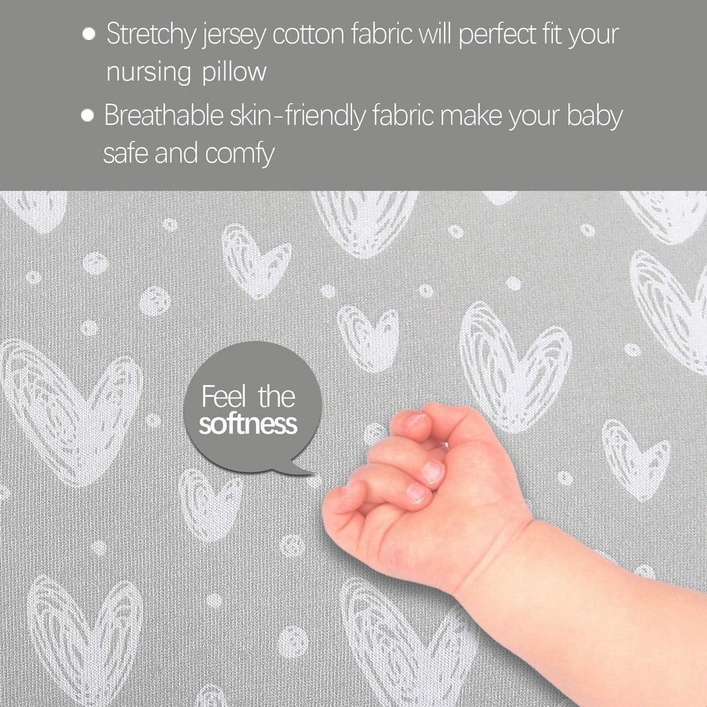 Nursing Pillow Covers (COVERS ONLY) 2 Pack, Stretchy 100% Jersey Cotton Soft Breastfeeding Pillowcases,Fits For Chicco Boppy and Widgey Nursing Pillow, White & Grey