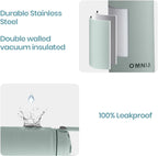 OMNIA Vacuum Insulated Stainless Steel Water Bottle, 2 Lids (Straw & Spout) Leakproof, BPA-Free, Reusable Flask, Hot & Cold Thermos for Sports, Gym, Travel, Outdoors (Cool Green, 750ML)
