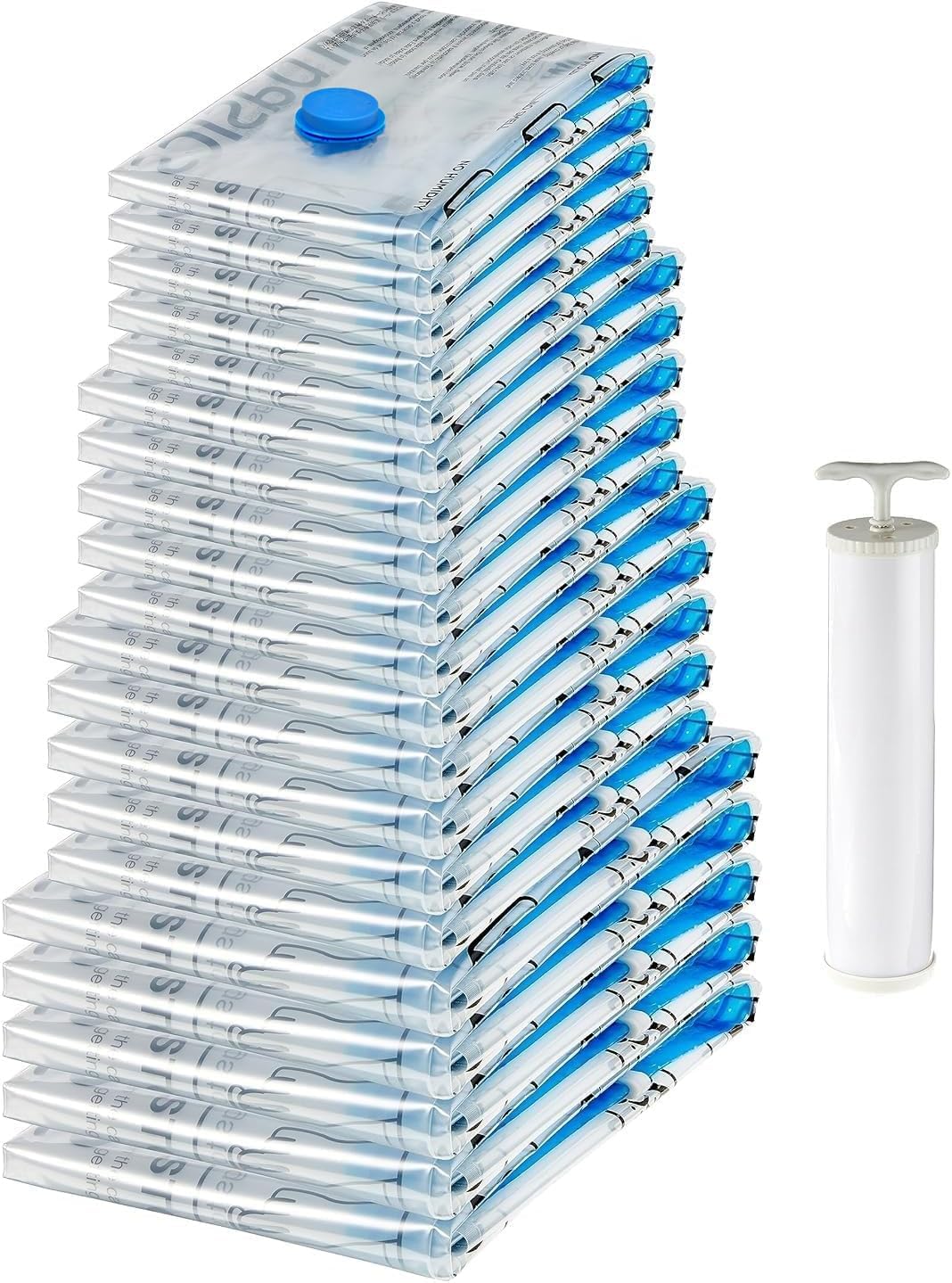 Vacuum Compression Zipper Storage Bags with Hand Pump, 20 Count, 4 Pack of 5 (Small, Medium, Large & Jumbo), Multiple, Clear Main image