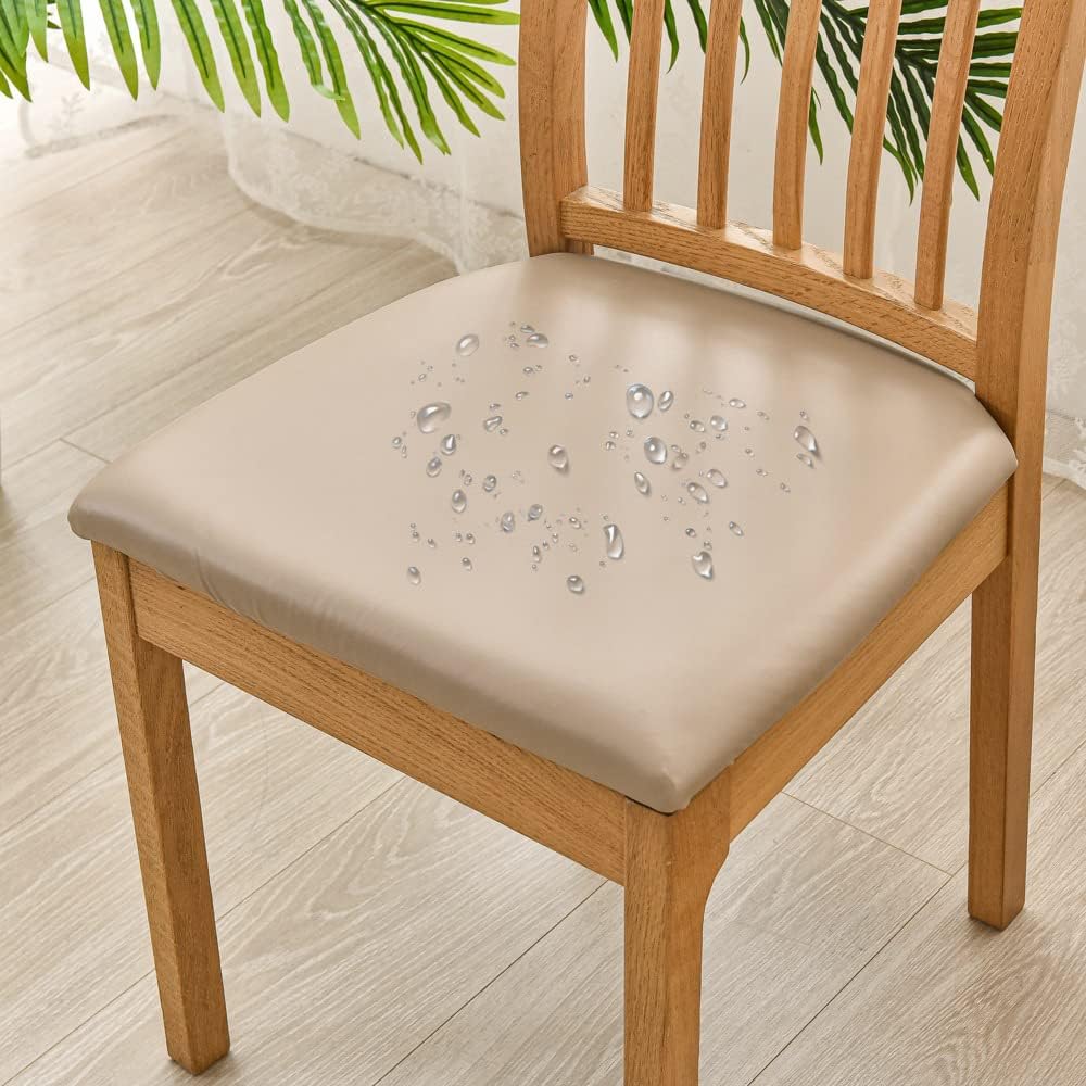 Dining Chair Covers for Set of 4 Waterproof Seat Slipcover PU leather Seat Covers for Dining Room kitchen Chairs Removable Chair Seat Cushion Cover with Fixing Buckle