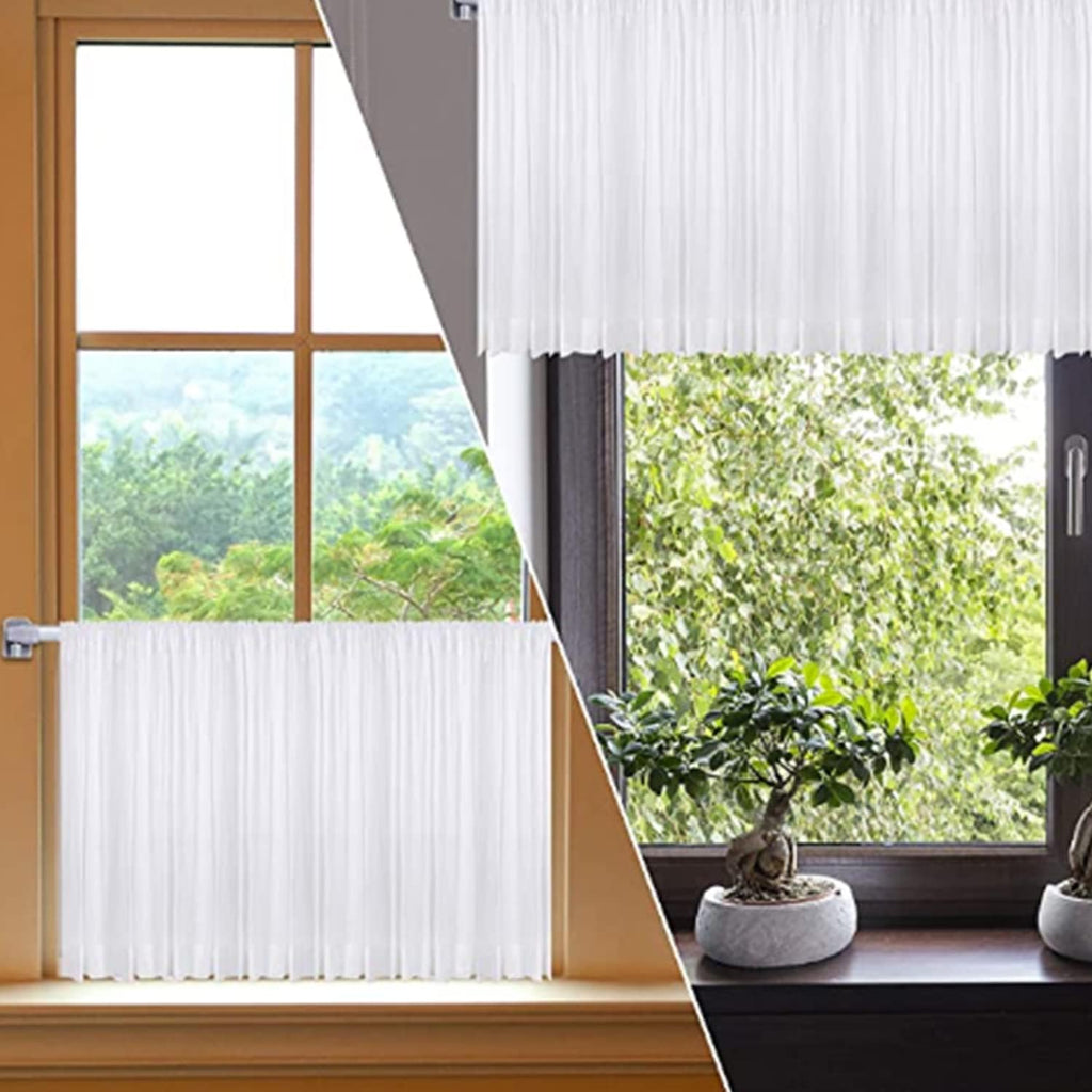 BANJlLl 2 Pack Extendable Net Curtain Rods (30-50cm) with 4 Sticky Hooks - No Drill Tension Rod for Windows.Bathroom, Rental Homes Strong Adhesive, White Lightweight Poles