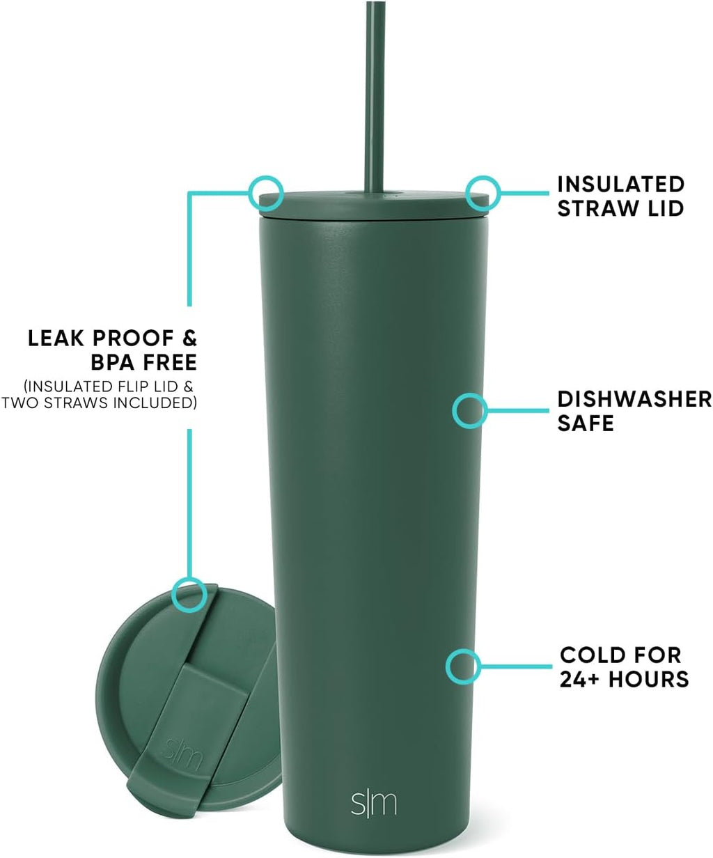 Insulated Tumbler with Lid and Straw | Iced Coffee Cup Reusable Stainless Steel Water Bottle Travel Mug | Gifts for Women Men Her Him | Classic Collection | 830ml | Forest