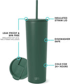 Insulated Tumbler with Lid and Straw | Iced Coffee Cup Reusable Stainless Steel Water Bottle Travel Mug | Gifts for Women Men Her Him | Classic Collection | 830ml | Forest