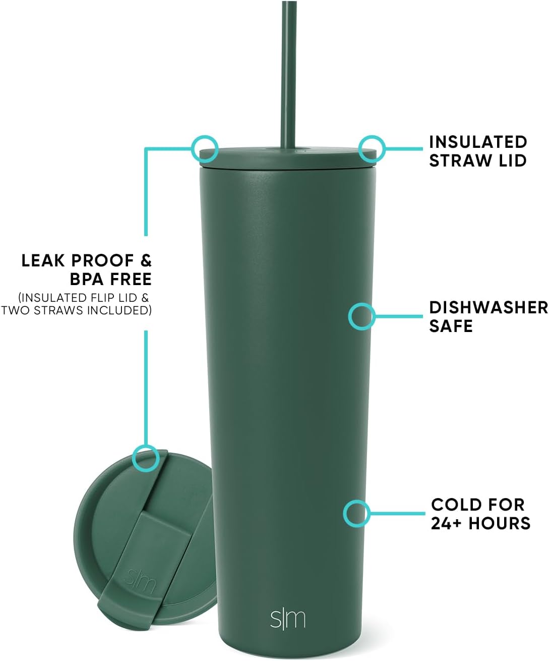 Insulated Tumbler with Lid and Straw | Iced Coffee Cup Reusable Stainless Steel Water Bottle Travel Mug | Gifts for Women Men Her Him | Classic Collection | 830ml | Forest