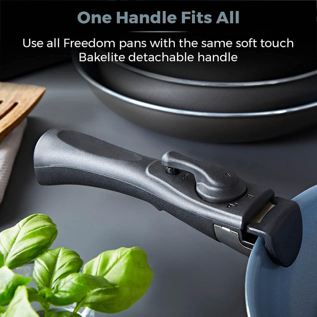 Freedom T800201 7 Piece Cookware Set with Ceramic Coating, Stackable Design and Detachable Handle, Graphite, Aluminium, Black