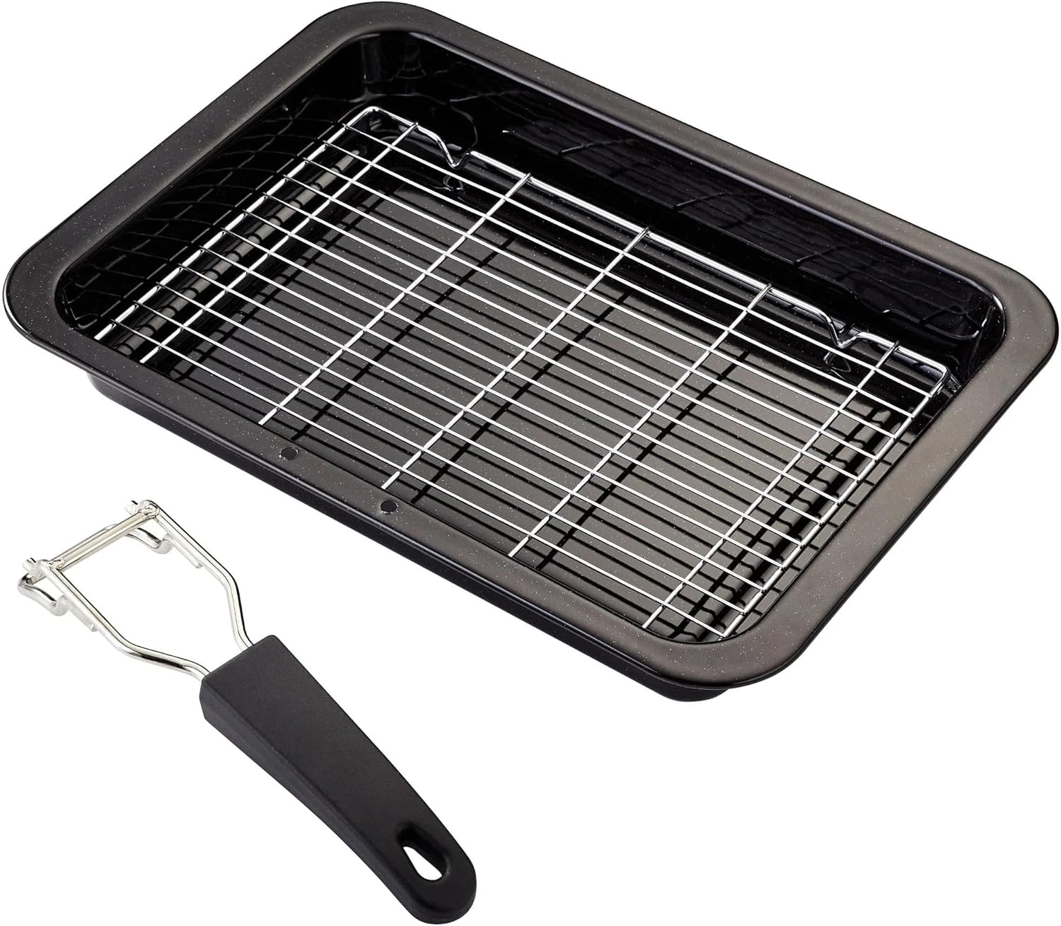 Ovenware Enamel Grill Tray with Rack & Handle, Nonstick Coating 35cm x25cm x5cm, Black Secondary image