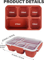 4 Pack Snack Containers, Reusable 5 Compartments Bento Snack Box, Meal Prep Lunch Containers for School Work Travel, Divided Food Storage for Kids Adults