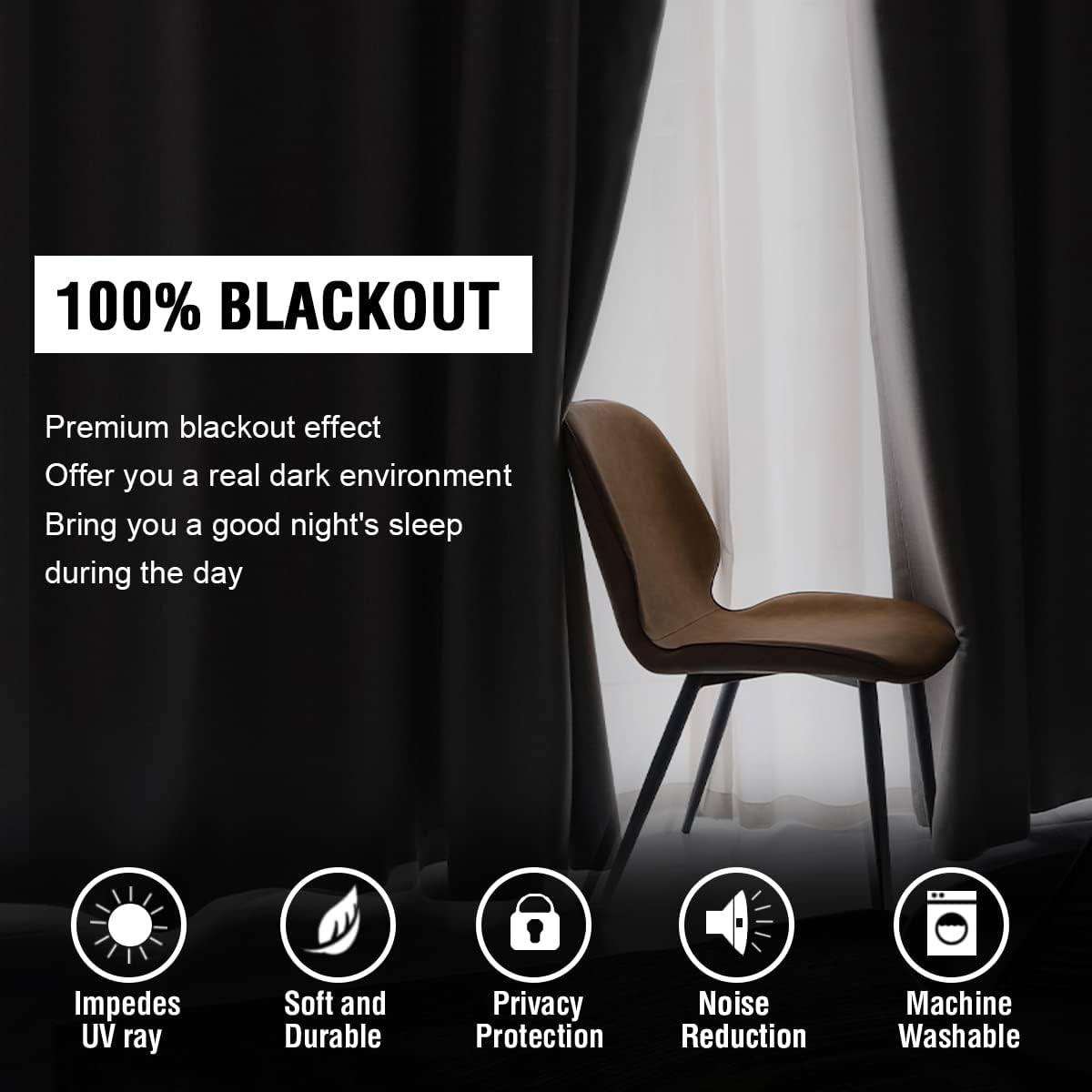100% Blackout Curtains for Bedroom Thermal Insulated Curtains & Drapes Blackout Curtains Pencil Pleat Curtains for Living Room with Black Liner 2 Panels, 66 x 72 Inch, Light Sage Secondary image
