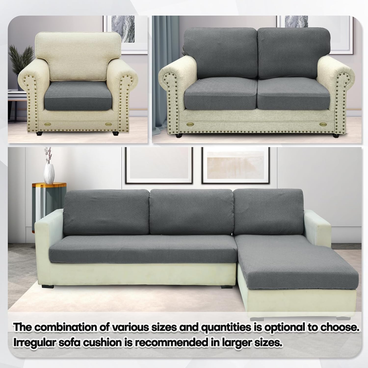 Stretch Sofa Seat Cushion Cover, Fitted Sofa Cushion Slipcovers, Couch Cushion Covers, Replacement for Individual Cushion Furniture Protector (Large 1 Seater, Light Gray)