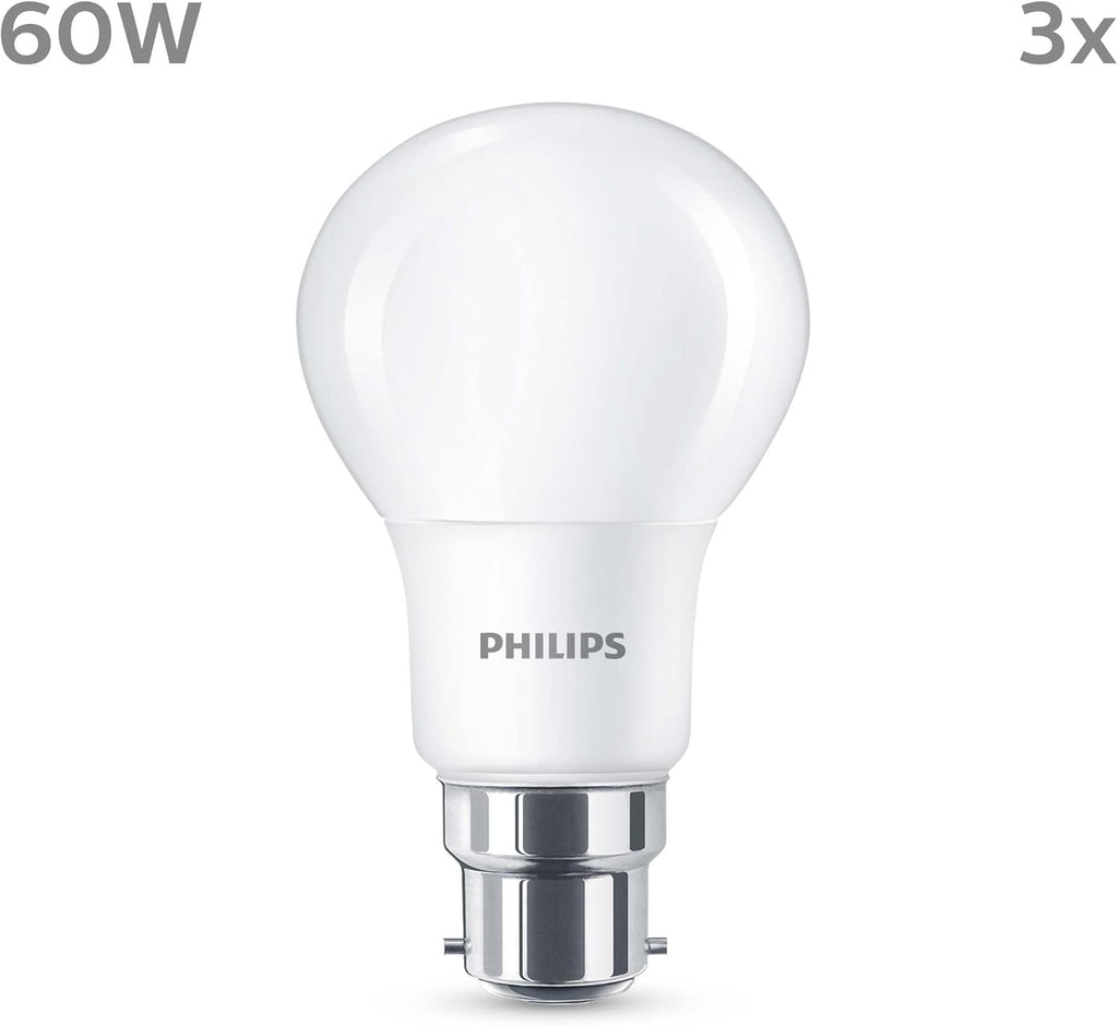 LED Frosted A60 Light Bulb 3 Pack (Warm White 2700K - B22 Bayonet Cap) 60W, Non Dimmable for Home Indoor Lighting, Value Range