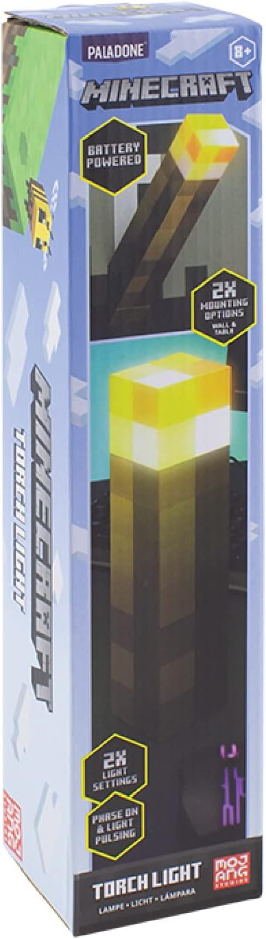 Minecraft Torch Light - Officially Licensed, 2 Light Modes, 2 Use Modes, Battery Operated, Gift for Gamers | Paladone