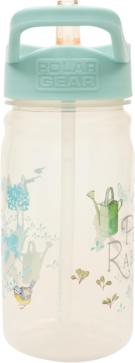 Peter Rabbit Classic Water Bottle with Flip up Straw 400ml –Official Merchandise by Polar Gear – Kids Reusable Non Spill BPA Free - Recyclable Plastic – For School Nursery Sports Picnic – Blue