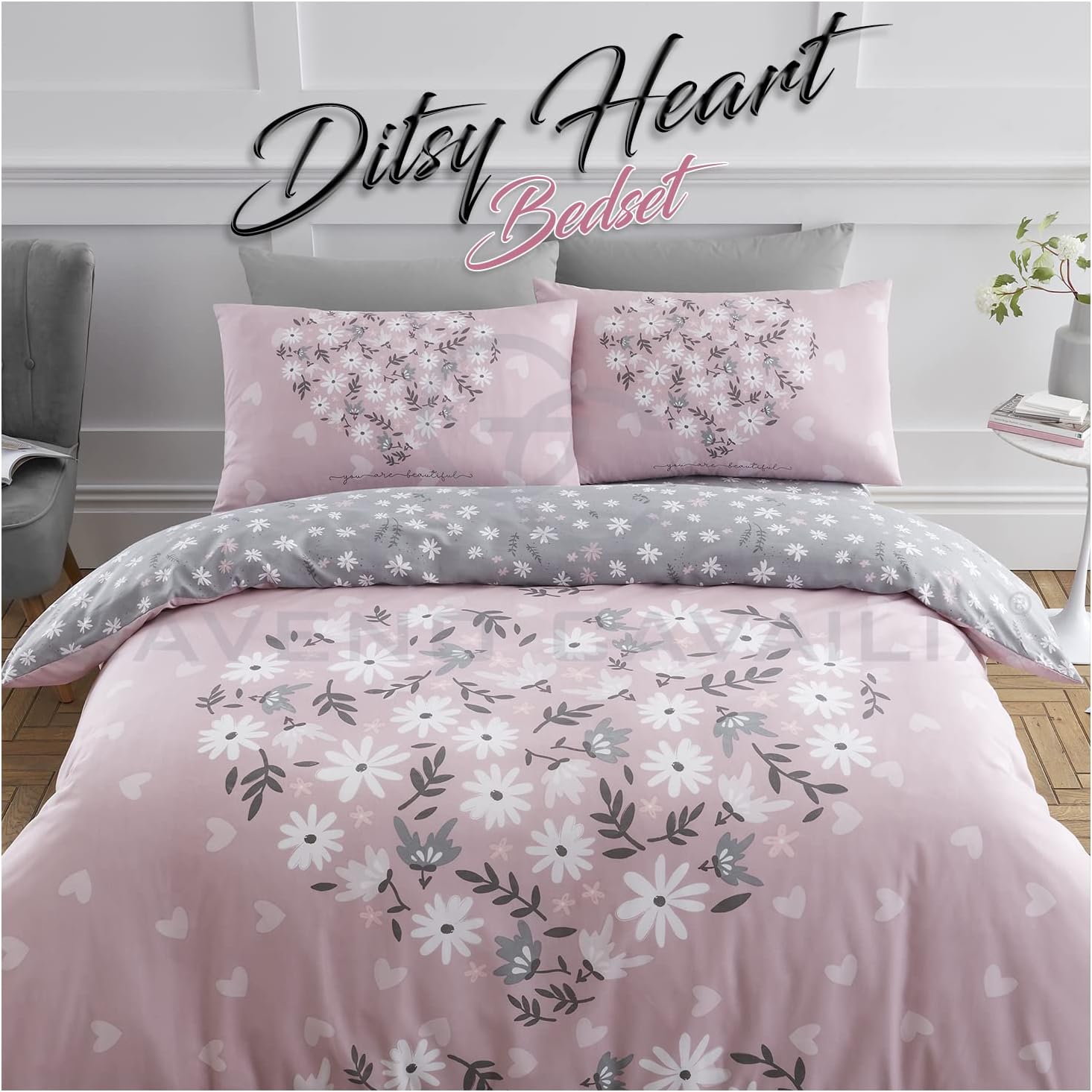 Premium Heart Duvet Cover Single Pink, Soft Printed Bedding Sets, Warm & Cosy Quilt Covers, 705864