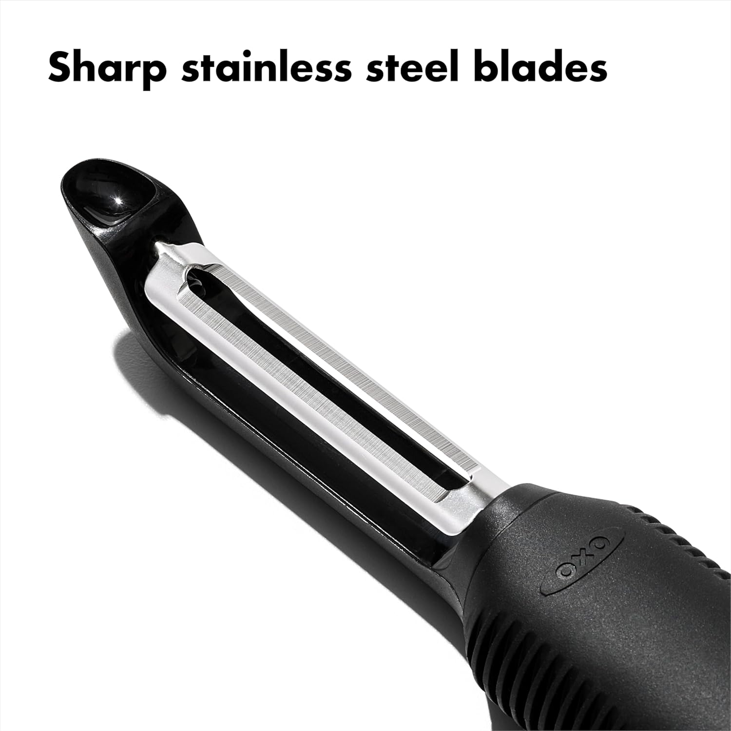 Good Grips Swivel Peeler – Twin Stainless Steel Blades for Apples, Potatoes & More – Built-in Potato Eyer – Non-Slip Handle – Dishwasher Safe Peeler for Tough-Skinned Fruit & Vegetables