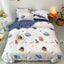 HAVOP 100% Cotton Duvet Cover Double Size Kids Boys Girls Cartoon Space Bedding Set Rocket Planet Stars Printed Quilt Cover Set White And Blue All Season Bedding Set, 200×200 cm
