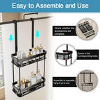 Shower Caddy Hanging, 2 Tier Over Door Shower Shelf No Drilling Showers Organiser Hanging Storage Rack Holder Showers Basket Organizer with 6 Hooks for Bathroom Shampoo Gel, Black