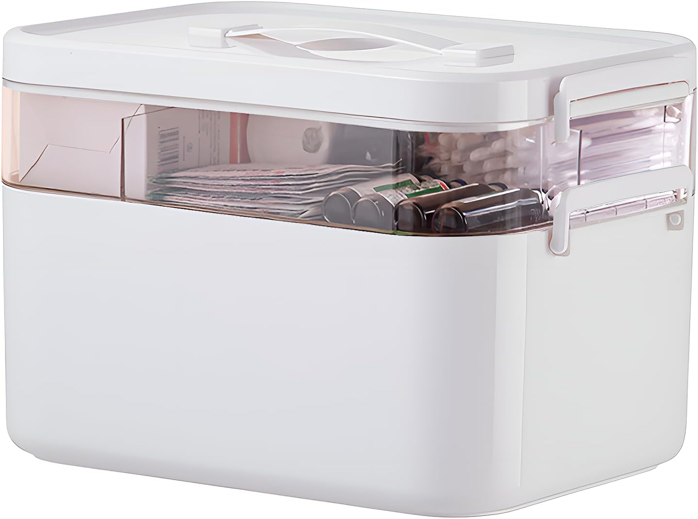 Medicine Storage Box,2-Layer Multi Grid First Aid Box,Lockable Medicine Box Medication Case,Portable Organiser Large Medical Storage Box For Home,School,Office,Outdoor (M) Main image