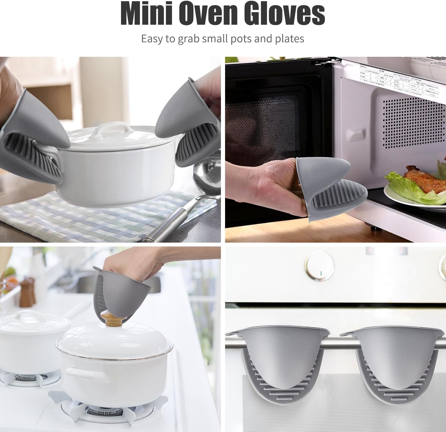 Oven Gloves, Sopito Set of 6 Silicone Oven Mitts 446°F Heat Resistant with Pot Holders for Kitchen Baking Grilling Microwave, Grey
