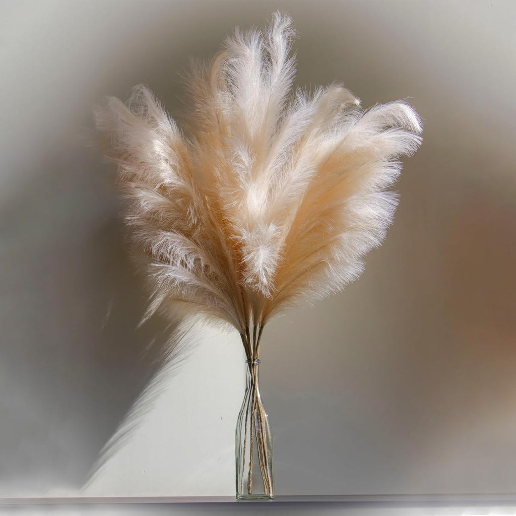 25Pcs 21"/55cm Fluffy Faux Pampas Decor Tall Artificial Grass for Living Room Party Wall Vase Wedding Decoration,Light Grey