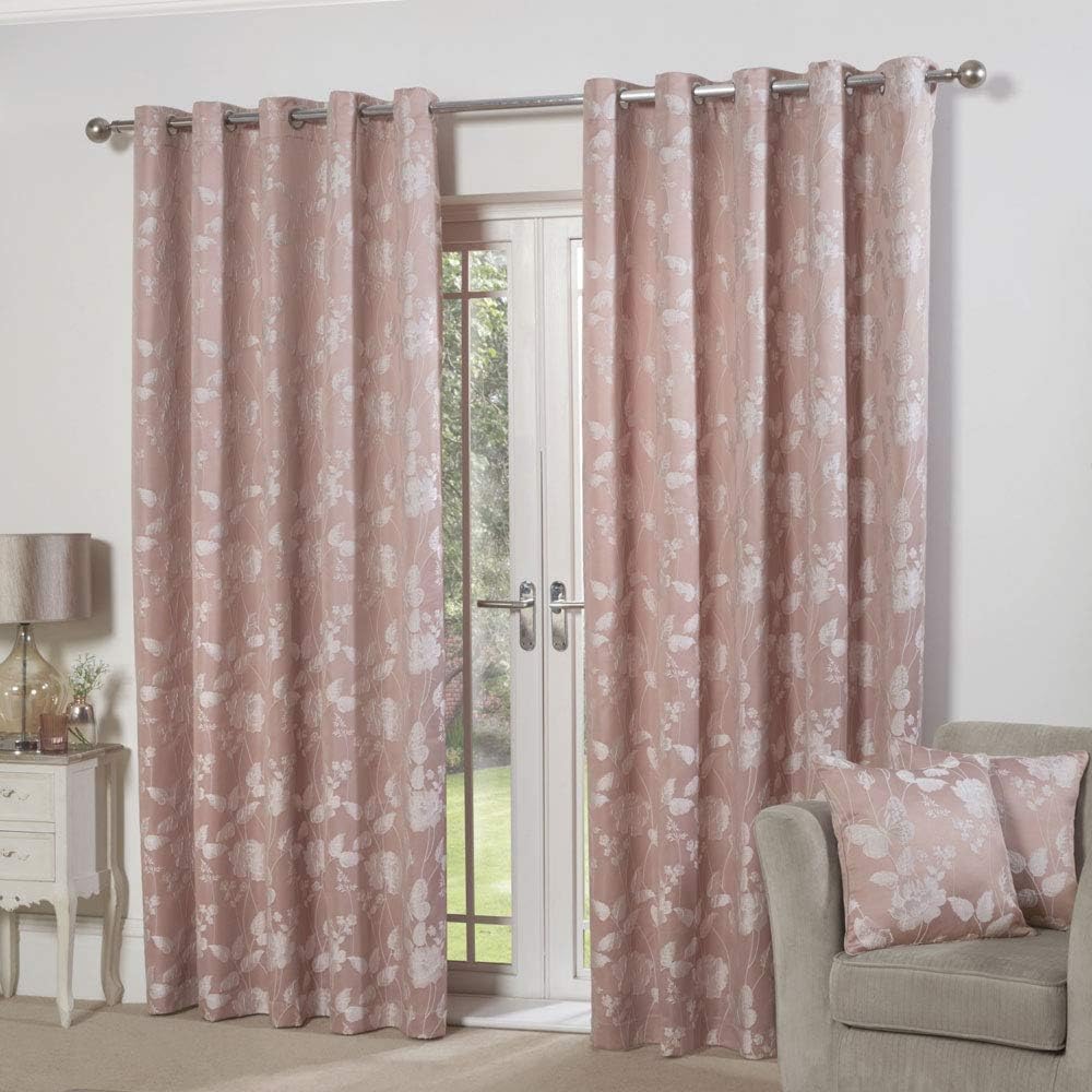 Emma Barclay Butterfly Meadow - Lined Eyelet Jacquard Curtains in Blush Pink - Width 66 x Drop 90" (168 x 228cm) Main image