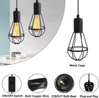 Vintage Suspended Pendant Light Ceiling Lighting Fitting, E27 Lamp Holder with 6M Plug and Switch, Industrial Plug in Ceiling Lights, Retro Cage Hanging Lights Plug in Pendant Lights for Loft